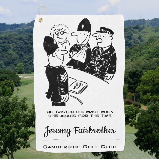 Police Constable Wrist Injury Cartoon Golf Towel (Creator Uploaded)