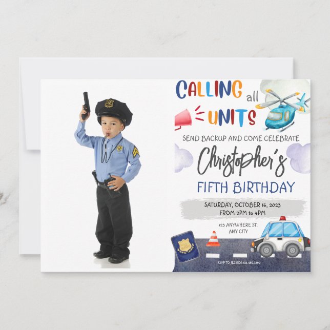 Police Cop Policeman Birthday Party Invitation (Front)