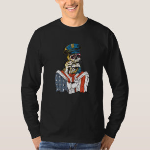 Police costume skaleton with American Flag Premium T-Shirt