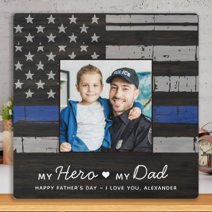 Police Dad Thin Blue Line Custom Photo Fathers Day Plaque