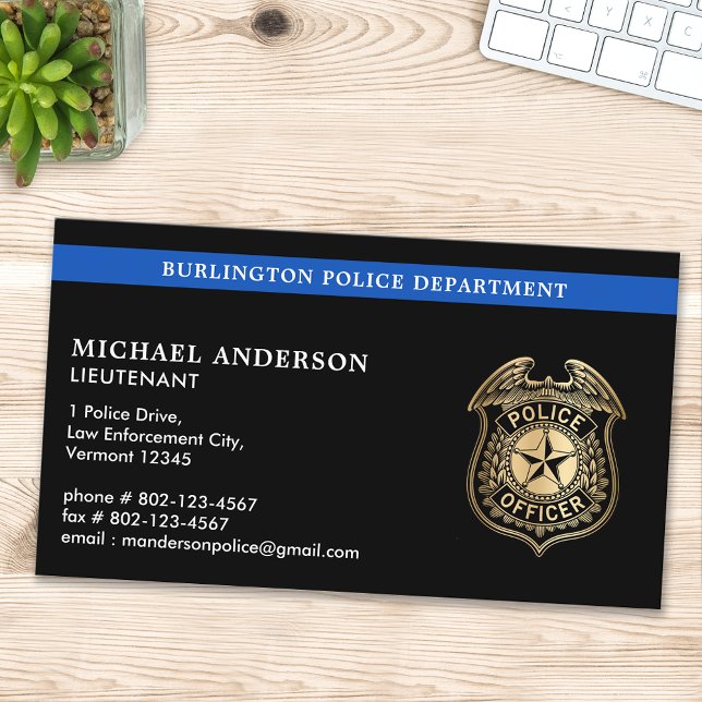 Police Department Custom Logo Blue Law Enforcement Business Card (Creator Uploaded)