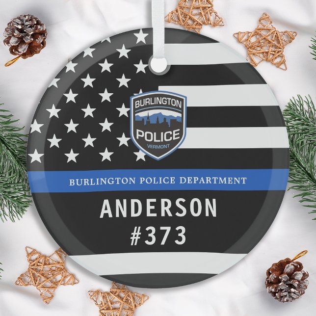 Police Department Custom Logo Blue Law Enforcement Glass Tree Decoration (Creator Uploaded)
