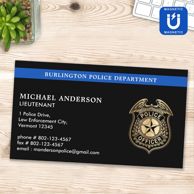 Police Department Custom Logo Blue Law Enforcement Magnetic Business Card (Creator Uploaded)