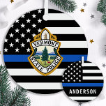 Police Department Custom Logo Name Law Enforcement Metal Tree Decoration<br><div class="desc">Thin Blue Line Police Department Christmas Ornament - American flag in Police Flag colors, modern black and blue design . Customize with your department logo, and personalize with police officers name. This personalized law enforcement ornament is perfect for police departments and law enforcement officers, stocking stuffers and christmas gifts to...</div>