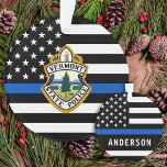 Police Department Custom Logo Name Law Enforcement Ornament<br><div class="desc">Thin Blue Line Police Department Christmas Ornament - American flag in Police Flag colours, modern black and blue design . Customise with your department logo, and personalise with police officers name. This personalised law enforcement ornament is perfect for police departments and law enforcement officers, stocking stuffers and christmas gifts to...</div>