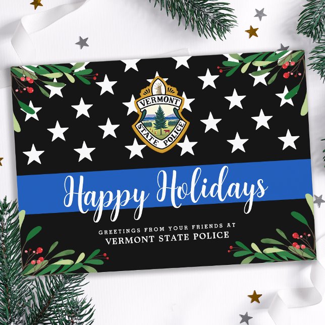 Police Department Custom Logo Thin Blue Line Holiday Card (Creator Uploaded)