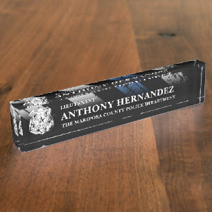 Police Department Lieutenant Thin Blue Line Logo Nameplate