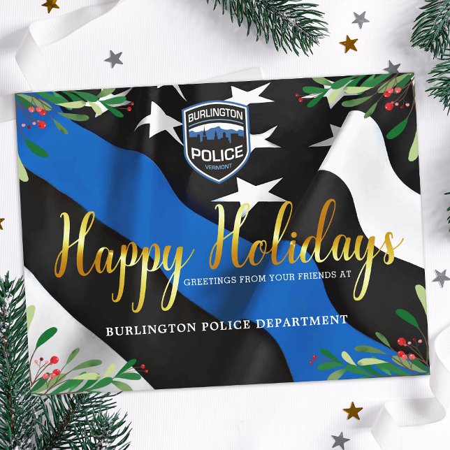 Police Department Thin Blue Line Christmas  Holiday Postcard (Creator Uploaded)