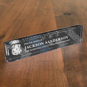 Police Department Thin Blue Line Logo Officer Nameplate