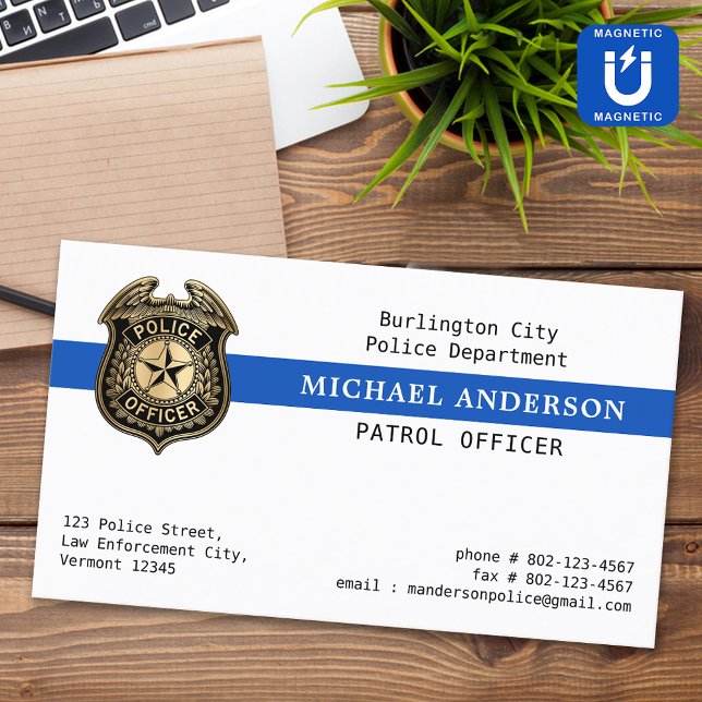 Police Deptartment Custom Law Enforcement Badge Magnetic Business Card (Creator Uploaded)