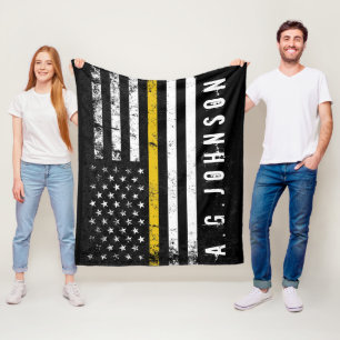 Police Dispatch   Thin Gold Line Flag Fleece Blanket