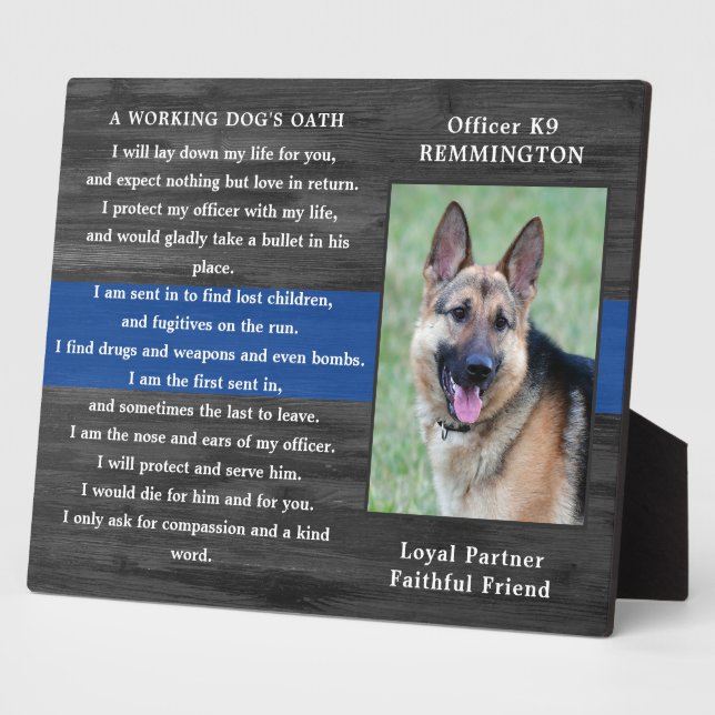 Police Dog Oath Officer Handler Police K9 Photo Plaque (Side)