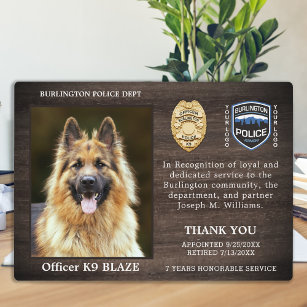 Police Dog Retirement Appreciation K9 Officer Plaque