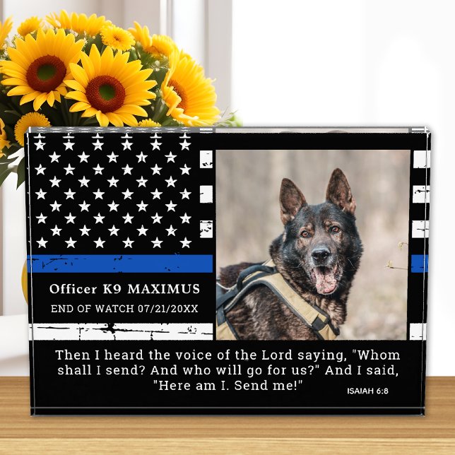 Police Dog Thin Blue Line Officer K9 Memorial Photo Block (Creator Uploaded)