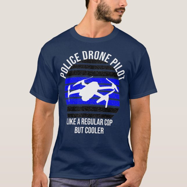 Police Drone Pilot Blue Line T-Shirt (Front)