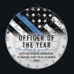 Police Employee of the Year Blue Line Flag Dartboard<br><div class="desc">This design features a police force flag with black and white stripes,  and a thin blue line stripe as well. This dartboard is great for showing appreciation to an officer sheriff,  captain,  or chief for their service and recognising them as officer of the year.</div>