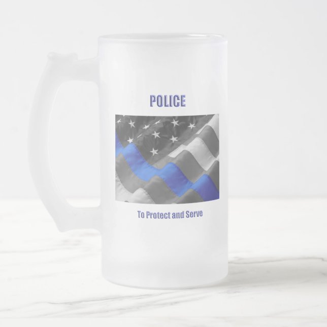 Police Frosted Glass Beer Mug (Left)