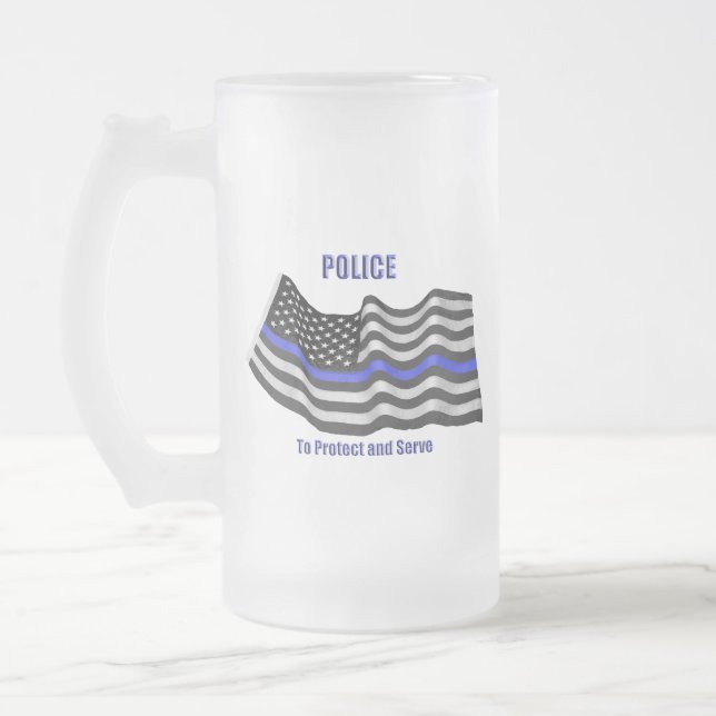 Police Frosted Glass Beer Mug (Left)