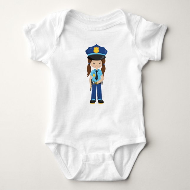 Police Girl, Police Officer, Cop, Brown Hair Baby Bodysuit (Front)