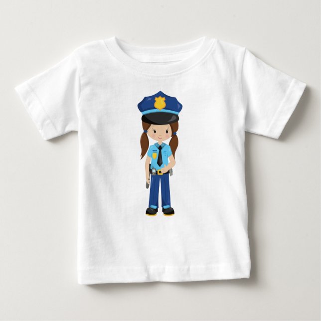 Police Girl, Police Officer, Cop, Brown Hair Baby T-Shirt (Front)