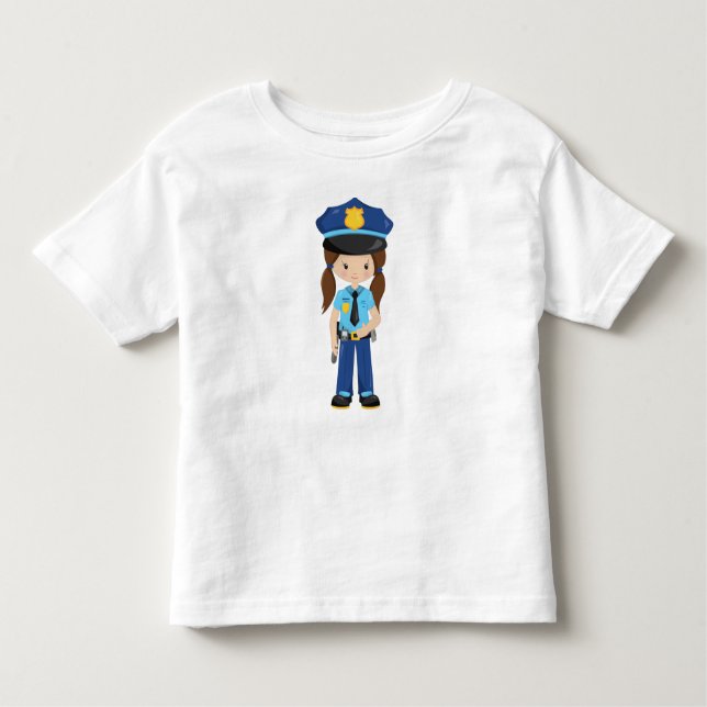Police Girl, Police Officer, Cop, Brown Hair Toddler T-Shirt (Front)