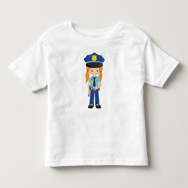 Police Girl, Police Officer, Cop, Orange Hair Toddler T-Shirt (Front)