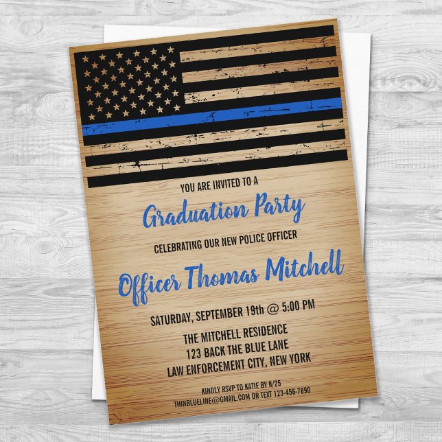 Police Graduation American Flag Thin Blue Line Invitation (Creator Uploaded)