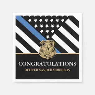 Police Graduation Blue Line Flag Congratulations Napkin