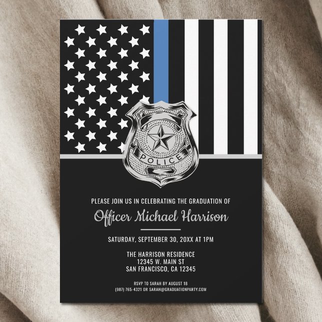 Police Graduation Blue Line Flag Law Enforcement Invitation (Police Graduation Blue Line Flag Law Enforcement Invitation)