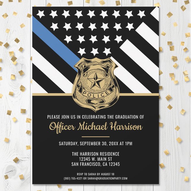 Police Graduation Blue Line Flag Law Enforcement Invitation (Police Graduation Blue Line Flag Law Enforcement Invitation)
