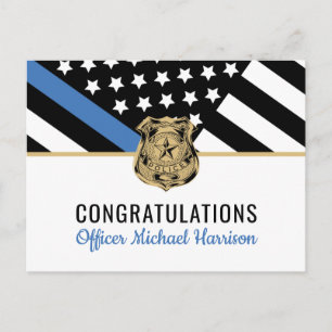 Police Graduation Blue Line Flag Law Enforcement Invitation Postcard
