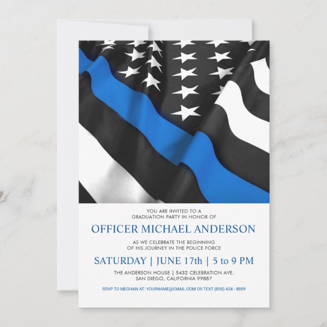 Police Graduation Invitations | USA Flag (Front)
