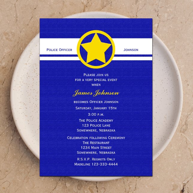 Police Graduation Invitations Yellow Police Badge (Creator Uploaded)