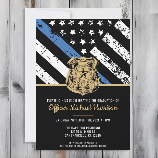 Police Graduation Law Enforcement Officer Party Invitation (Perfect invitation to invite guests to celebrate the new police academy graduate in law enforcement!)