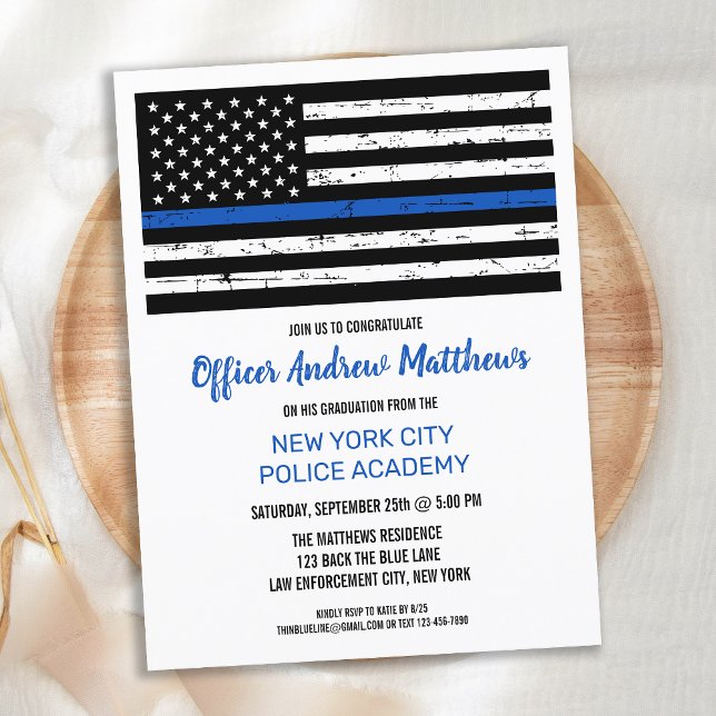 Police Graduation Law Enforcement Thin Blue Line Invitation Postcard (Creator Uploaded)