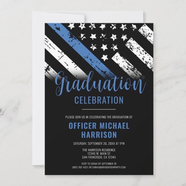 Police Graduation Party Blue Line Law Enforcement Invitation (Front)