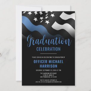 Police Graduation Party Blue Line Law Enforcement Invitation