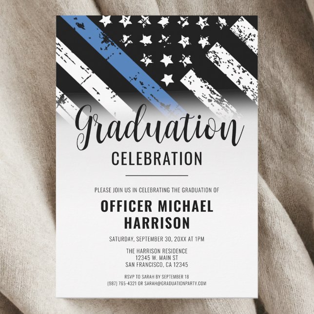 Police Graduation Party Blue Line Law Enforcement Invitation (Police Graduation Party Blue Line Law Enforcement Invitation)