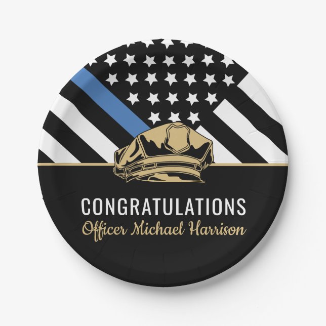Police Graduation Party Blue Line Law Enforcement Paper Plate (Front)