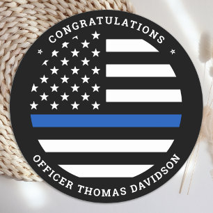 Police Graduation Party Modern Thin Blue Line Flag Classic Round Sticker