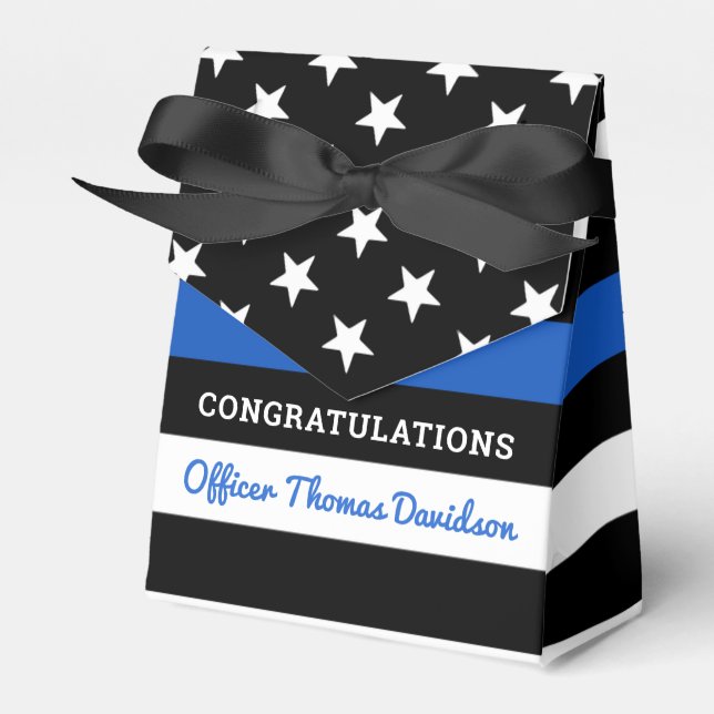 Police Graduation Party Personalise Thin Blue Line Favour Box (Front Side)