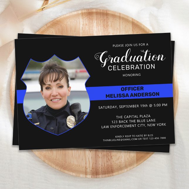 Police Graduation Party Photo Thin Blue Line Invitation (Creator Uploaded)