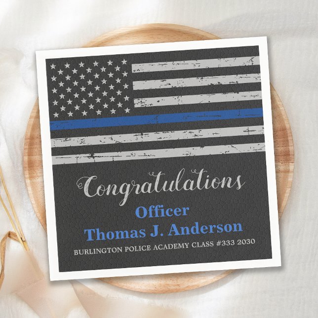 Police Graduation Party Thin Blue Line Flag Napkin (Creator Uploaded)
