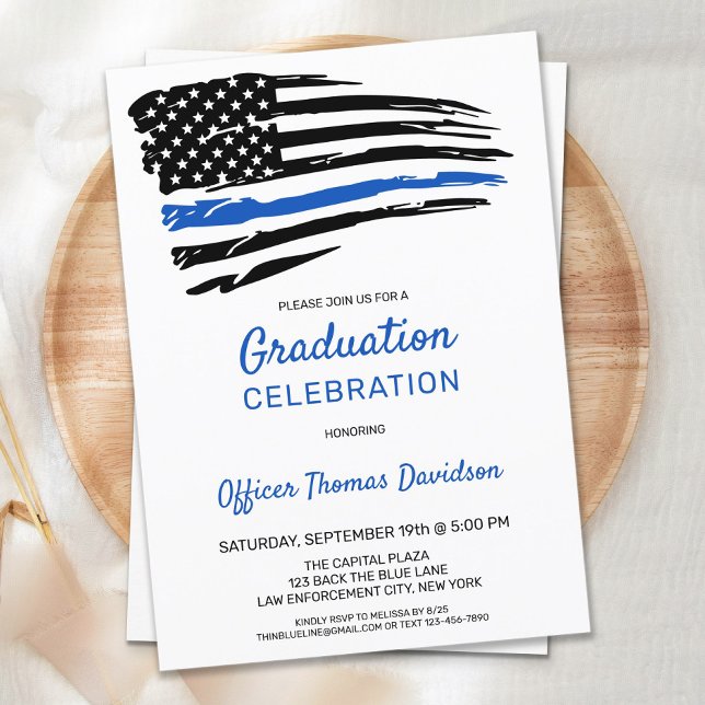 Police Graduation Thin Blue Line American Flag Announcement Postcard (Creator Uploaded)