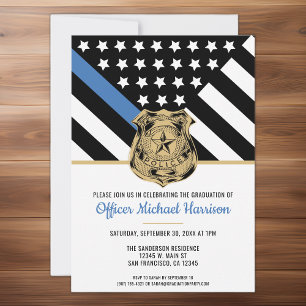 Police Graduation Thin Blue Line Law Enforcement Invitation
