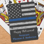 Police Happy Retirement Flag Thin Blue Line Playing Cards<br><div class="desc">Thin Blue Line playing cards - American flag in Police Flag colours, distressed design . These Thin Blue Line playing cards are perfect for a gift for a law enforcement retirement, police graduation gifts, memorial events, and a wonderful gift to your favourite police officer. A fun police department game, or...</div>
