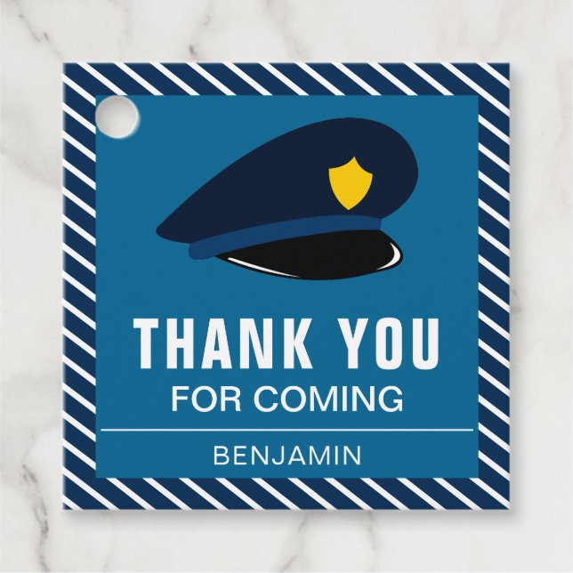 Police Hat Birthday Party Favour Tags (Front)