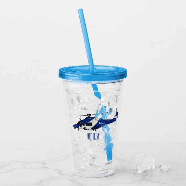 Police helicopter cartoon illustration  acrylic tumbler (Front Ice)