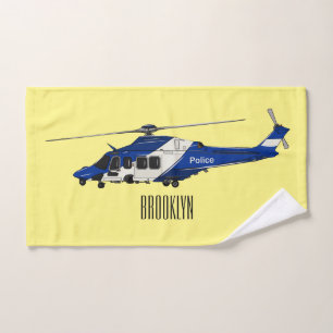 Police helicopter cartoon illustration bath towel set