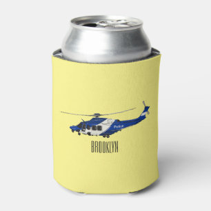 Police helicopter cartoon illustration can cooler